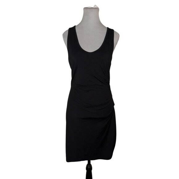 Athleta Black Della Sleeveless Cotton Modal Spandex Blend Ruched Mini Dress Sz M - Picture 1 of 7